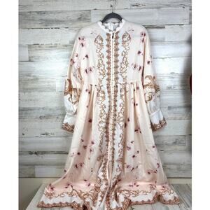 Unbranded Womens M Cream Balloon Long Sleeve Zip Cuff Boho Zip Up Maxi Dress New